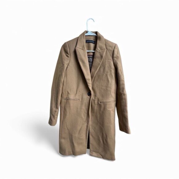 Zara Woman Camel Wool Blend Long Coat Jacket 75% Wool Tailored Size S - Picture 1 of 5